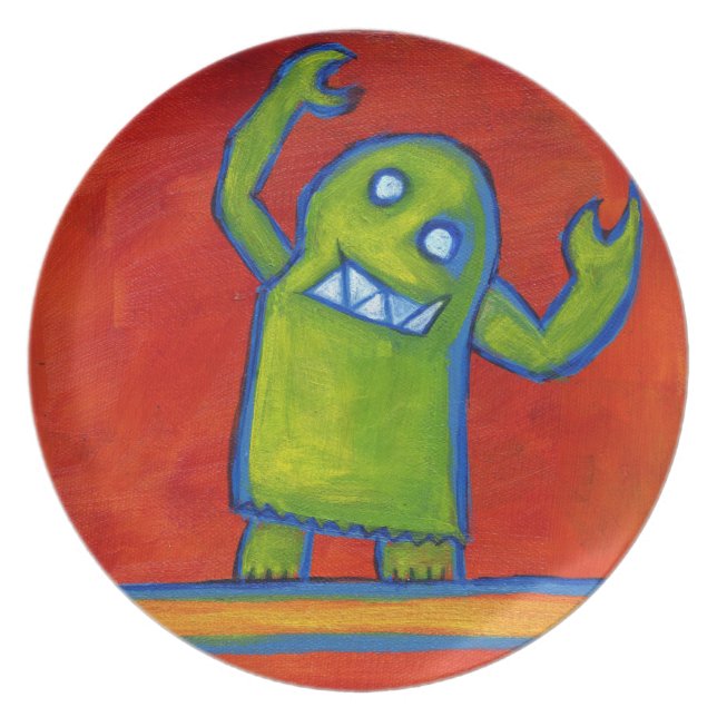 Plate with Green Robot Guy (Front)