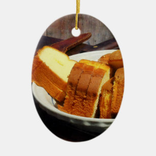 Plate With Sliced Bread and Knives Ceramic Ornament
