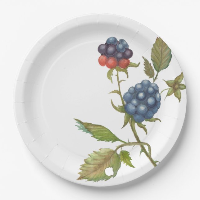 plate with watercolor branch blackberry berry (Front)