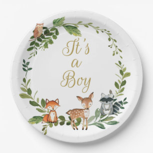 Plate Woodland baby shower, woodland animals baby 