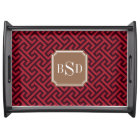 Chic rouge grec clé motif géométrique monogramme