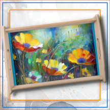 PLATEAU DE SERVAGE - Orange, Jaune, Blue Floral De