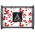 Plateau de service monographique rouge floral pers