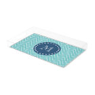 Navy Blue, Turquoise Motif Chevron | Votre monogra