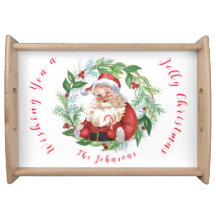 Watercolor Xmas Wreath Vintage Santa NAME Placemat