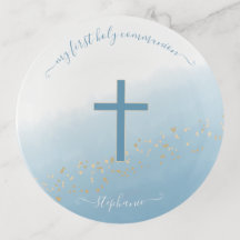 Plateaux de trinket couleur bleu croisé communion