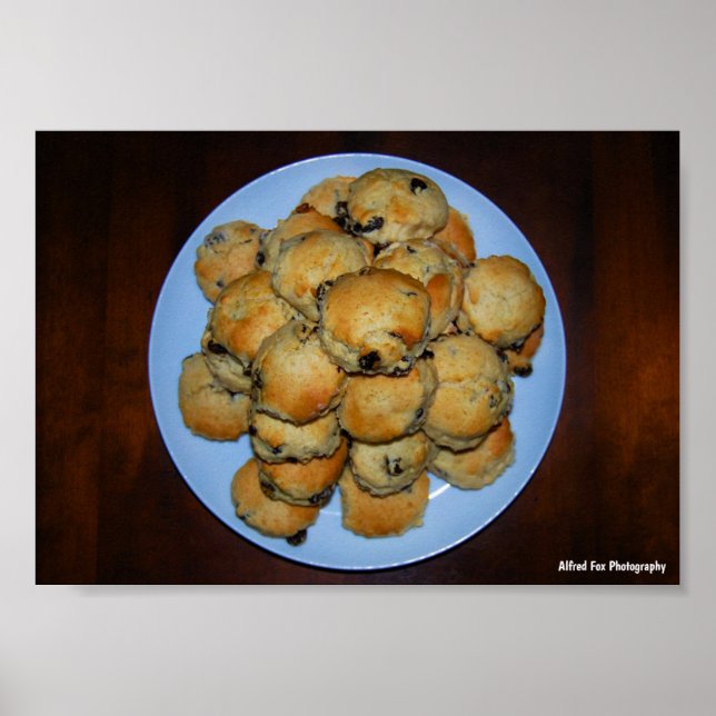 Plated Fruit Scones on Wood Poster (Front)
