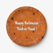 Plates Halloween Spider Web Orange Pattern Party