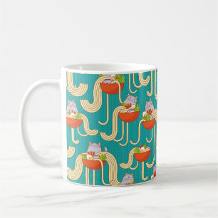 Plates of noodles and funny cats. Noodles with spi Coffee Mug