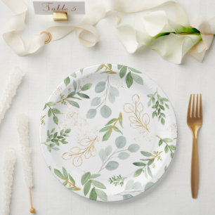 Plates - watercolor greenery and faux gold
