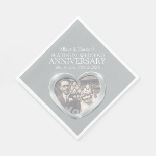 Platinum 70th anniversary heart photo napkins