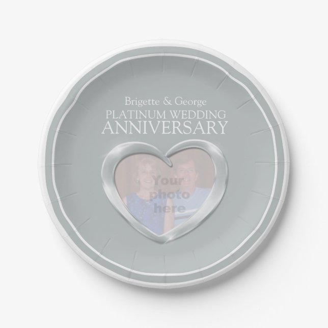 Platinum 70th Anniversary photo heart paper plate (Front)