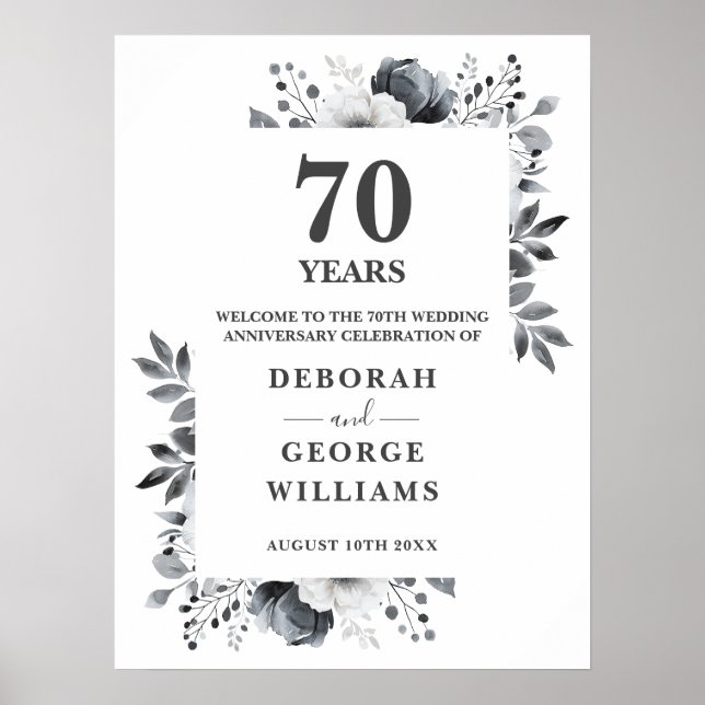 Platinum 70th Wedding Anniversary Welcome Sign (Front)