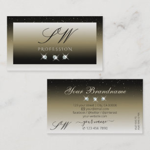 Platinum Beige Gradient Sparkle Diamonds Initials Business Card