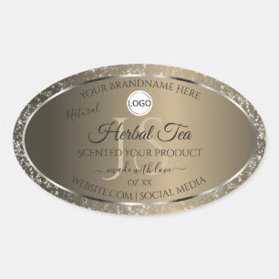 Platinum Beige Logo Initials Glitter Product Label