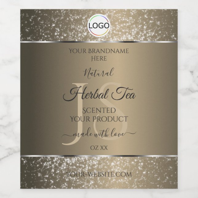 Platinum Beige Logo Initials Glitter Product Label (Single Label)