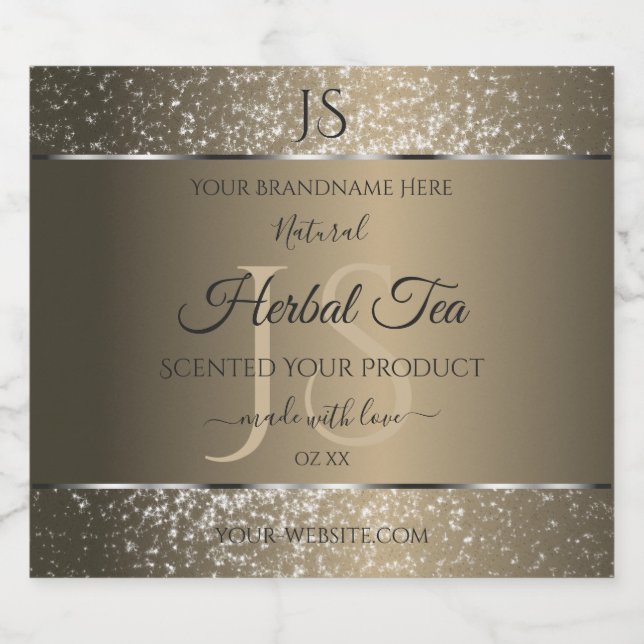 Platinum Beige with Glitter Initials Product Label (Single Label)