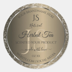 Platinum Beige with Glitter Initials Product Label