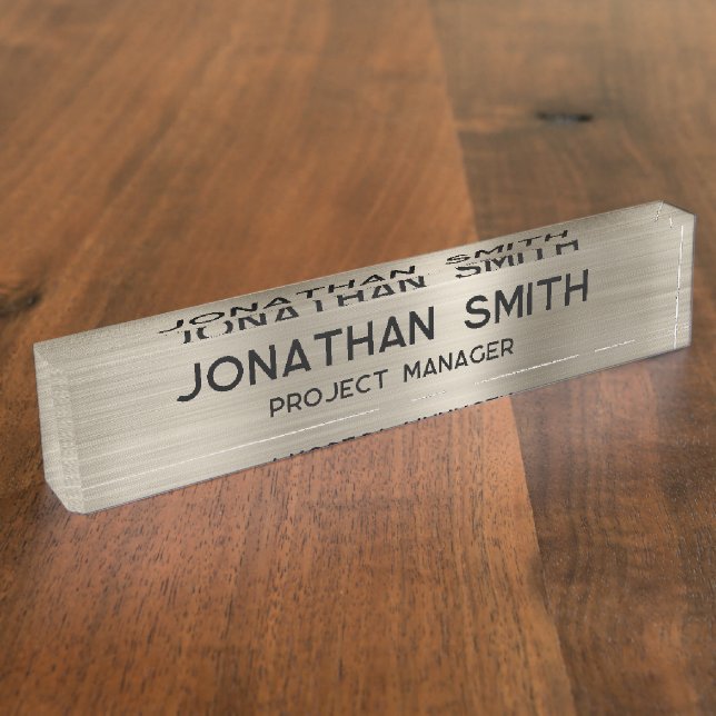 Platinum Brushed Metal Minimalist Name Nameplate (Side)