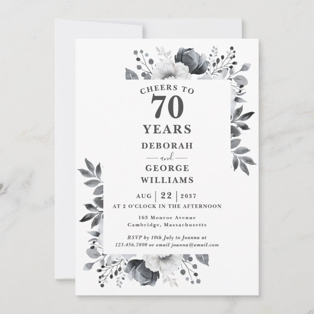 Platinum Cheers To 70 Years Wedding Anniversary  Invitation (Front)