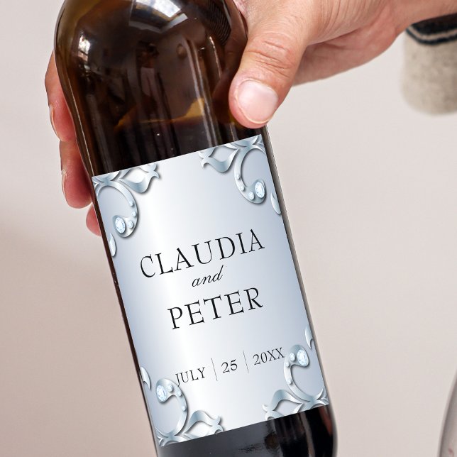 Platinum Diamonds Stylish Classic Formal Wedding  Wine Label (Creator Uploaded)