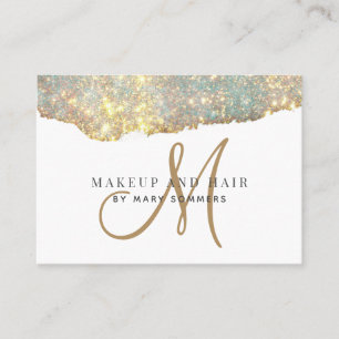 Platinum Glitter Gold Monogram Makeup Artist Busi Business Card