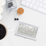 Platinum Glow | Personalized Business Card Holder<br><div class="desc">Elegant business card holder features your name and/or business name in classic black lettering on a silvery grey background adorned with a burst of white bokeh lights at the top.</div>