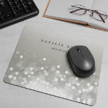 Platinum Glow Personalized Mouse Pad<br><div class="desc">Chic personalized mousepad displays your name,  business name or choice of custom text in classic black lettering on a silvery grey background adorned with a burst of white bokeh lights at the top.</div>