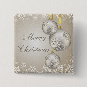 Platinum Gold Christmas Balls and Snow 2 Inch Square Button