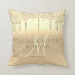 Platinum Gold Glitter Drips Monogram Newlyweds Throw Pillow<br><div class="desc">An elegant personalized monogrammed newlyweds keepsake wedding throw pillow to gift to the bride and groom. Customize with their last name.</div>