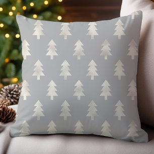 Platinum Grey Christmas Trees Holiday Throw Pillow