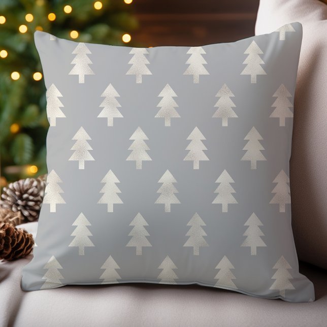 Platinum Grey Christmas Trees Holiday Throw Pillow (Creator Uploaded)