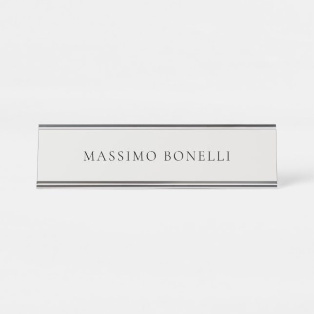 Platinum Grey Minimalist Plain Modern Desk Name Plate (Front)
