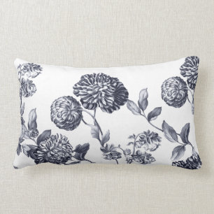 Platinum Grey Modern Botanical Floral Toile Lumbar Pillow