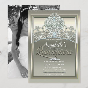Platinum Ivory Princess Heart Tiara Quinceañera Invitation