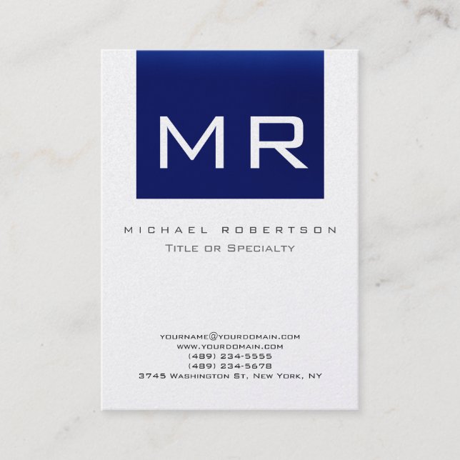 Platinum Monogram Blue Striped Clean Business Card (Front)