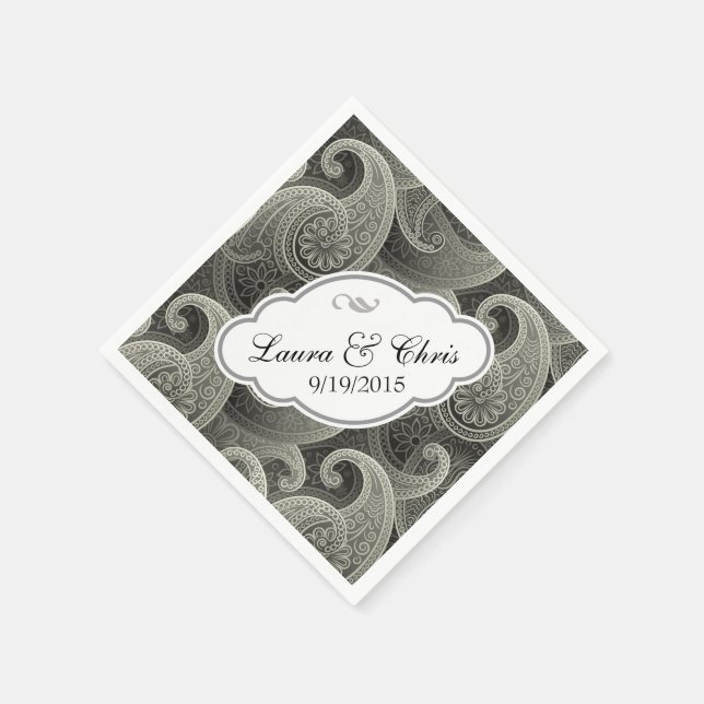 Platinum Paisley Elegant Wedding Personalized Napkin (Corner)