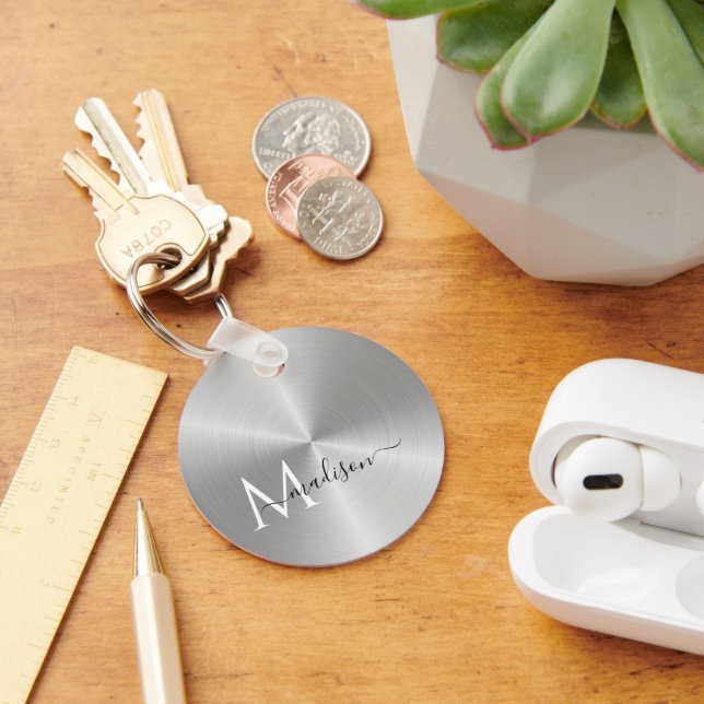 Platinum Radial Metallic Script Name Keychain (Desk)