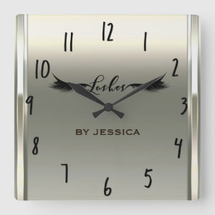 Platinum Shine Ivory Lashes Salon Personalized Square Wall Clock
