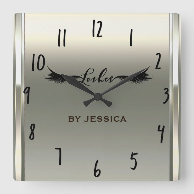 Platinum Shine Ivory Lashes Salon Personalized Square Wall Clock (Front)
