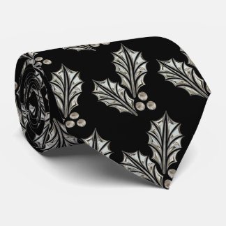 Platinum Silver Holly Christmas Tie