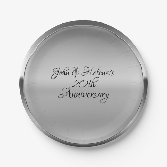 Platinum Silver Shine Personalized Custom Party Paper Plate (Front)
