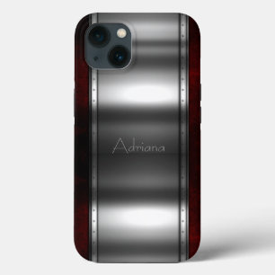 Platinum Silver Stainless Steel Print iphone 15 13 Case