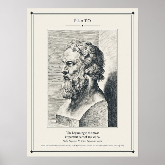 Plato Engraved Bust The Beginning of Any Work Poster (Front)