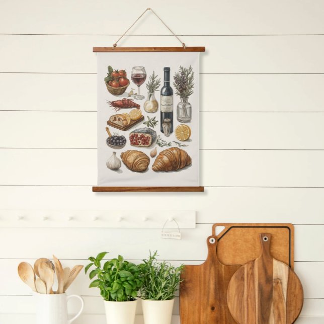 Plats culinaires Aquarelle Tapisserie Arbre (Hanging Kitchen Wood Top Scroll Art Cullinary Delights Watercolor Food Illustrations Farm to Table)
