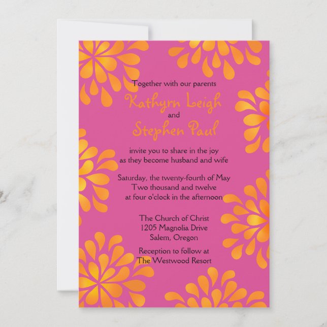 Plats roses et orange - faire-part de mariage (Devant)