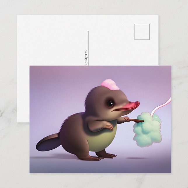 Platypus and cotton candy, Postcrossing Postcard (Front/Back)