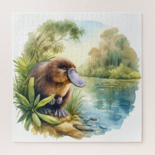 Platypus at the River REF75 - Watercolor Jigsaw Puzzle