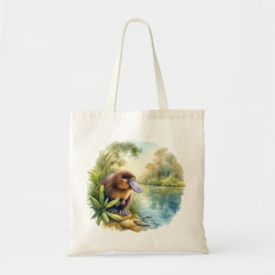 Platypus at the River REF75 - Watercolor Tote Bag