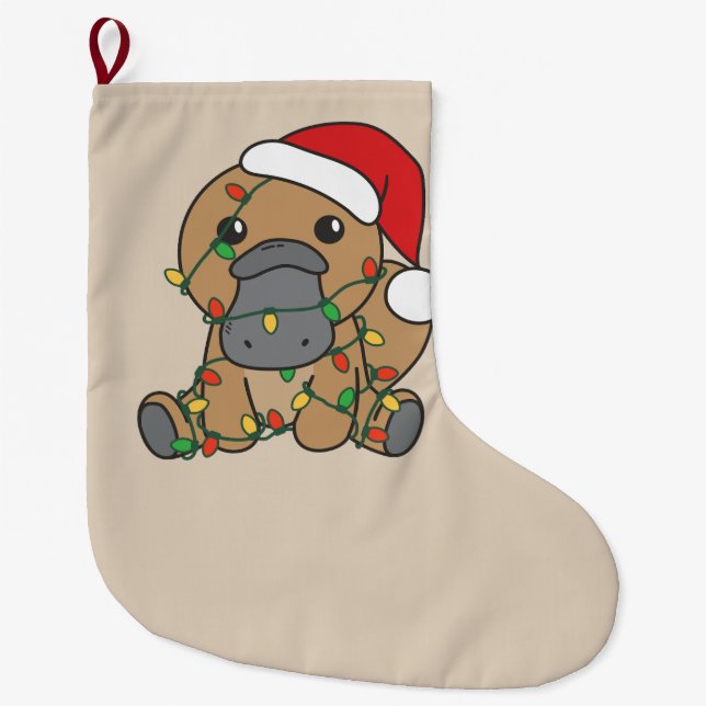 Platypus Christmas Winter Animals Holiday Platypus Large Christmas Stocking (Front)